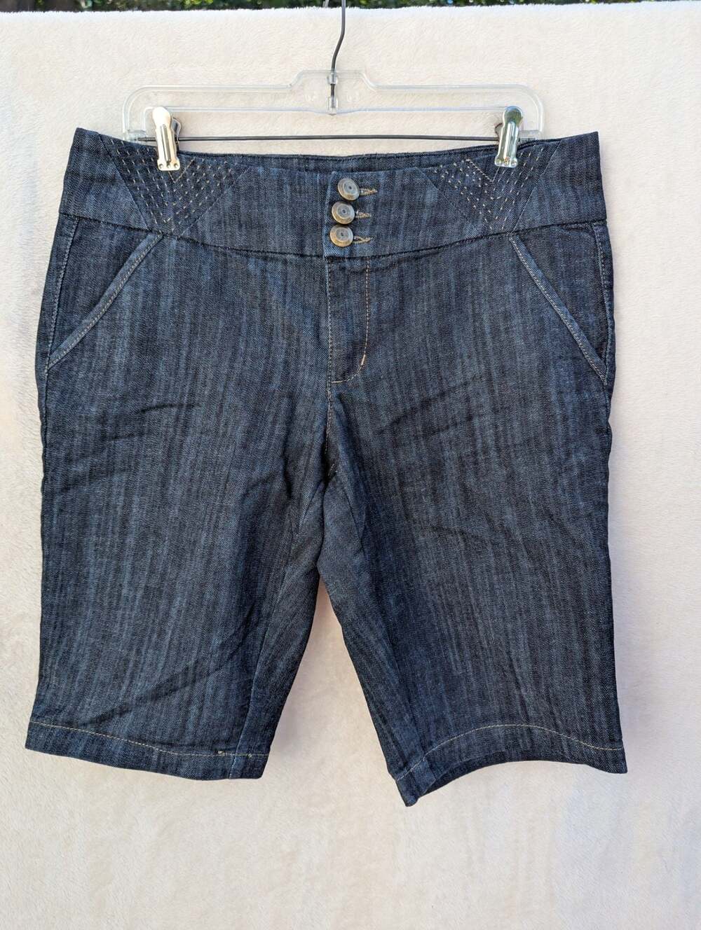 Roz & Ali Women's Dark Wash Denim Bermuda Shorts with Triple Button Waistband
